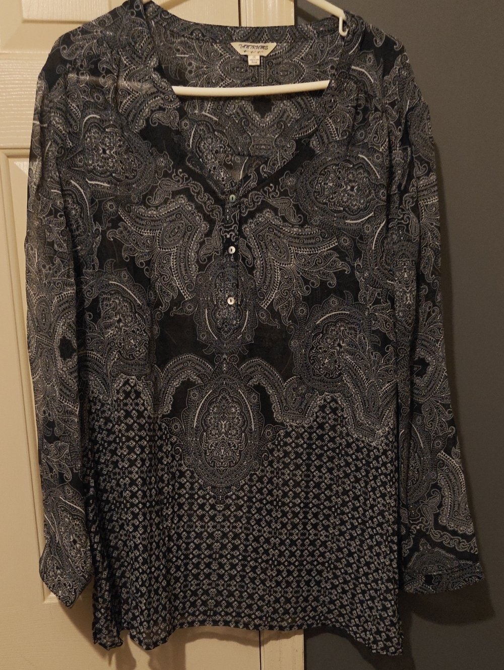 Tantrums Black and White Paisley Mix Henley Tunic